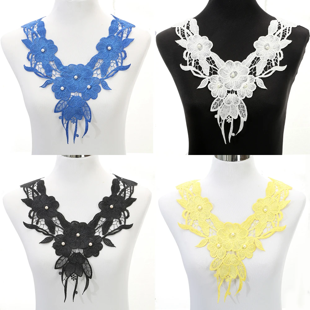 

1 Piece Large Embroidery Flower Lace Applique Collar Venise Lace Collar Neckline DIY Sewing Accessories 8 colors