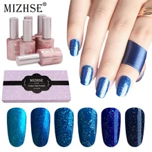 Mizhse 아크릴 래커 젤 uv 젤 네일 컬러 블루 다이아몬드 젤 니스 끄기 반짝이 매니큐어 영구 폴란드어 반짝 이는 디자인(China)