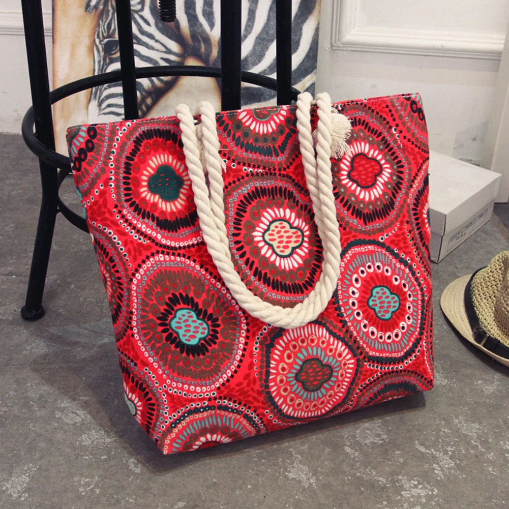 

Fashion Women Canvas Shoulder Bag Floral Printed Ethnic Large Capacity Handbags 2019 Vintage Casual Tote Bag Pouch Sac A Main