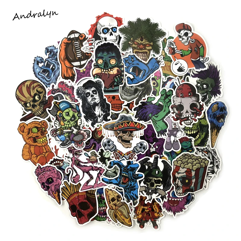 50 قطعة/المجموعة الرعب ملصقات للأمتعة الكمبيوتر المحمول لوح التزلج دراجة لعبة دراجة نارية سيارة التصميم الشارات الإرهاب PVC ملصق مضاد للمياه