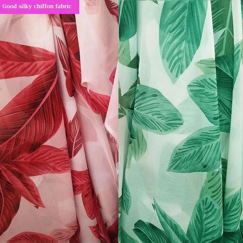 

150cm Wide Fashion Chiffon Fabric Banana Leaf Parttern Digital print Polyester Chiffon Curtain fabric Diy Sewing Summer Skirt