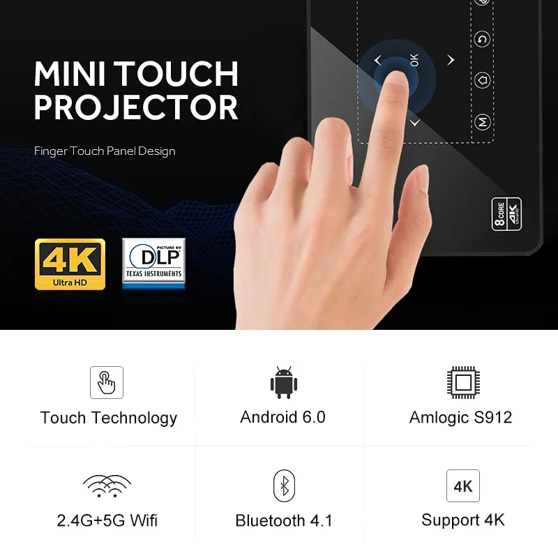 Salange P10 جهاز عرض صغير الهاتف المحمول الروبوت WIFI بلوتوث 8000 mAH بطارية HDMI دعم 4 K 1080 P المحمولة الروبوت متعاطي المخدرات