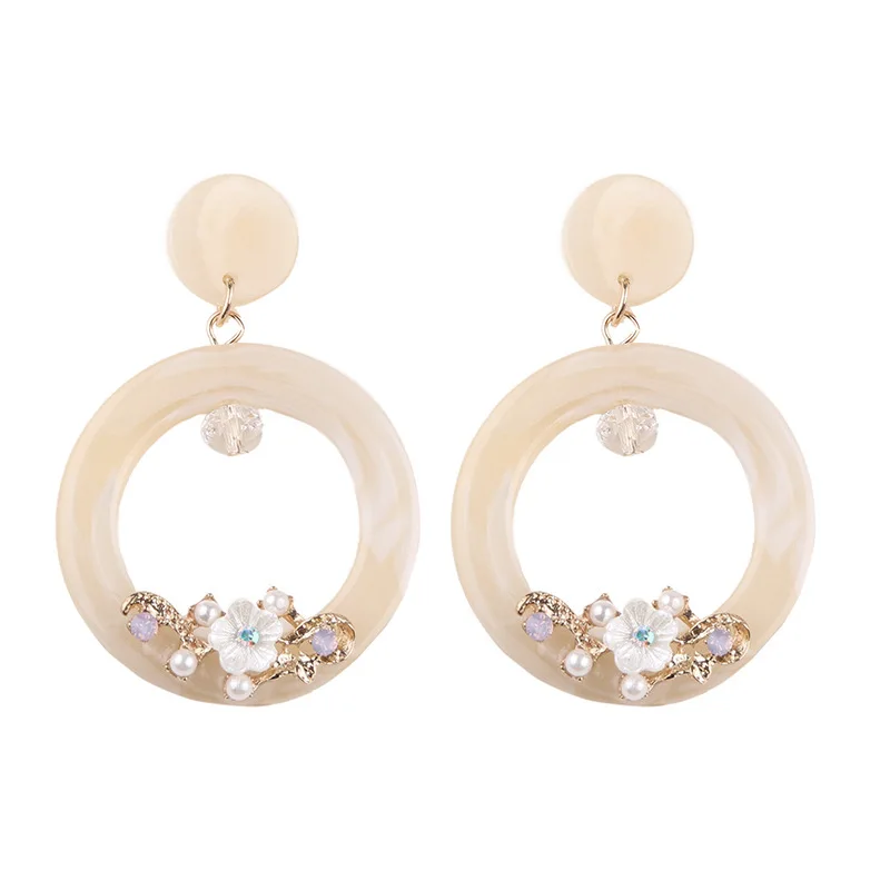 2018 New Design Green Petals Flower Sequin Earrings Set Korean Vintage Acrylic Earrings Translucent Large Circle Earrings D8J25 (6)