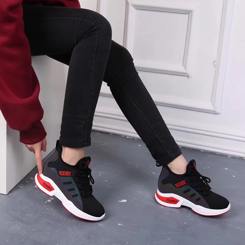 JINBEILEE Fashion Wild Women's Running Shoes 2019 Spring New Breathable Flying Woven Casual Shoes with Increased Sneakers