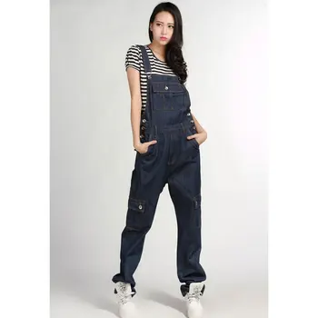 

New 2019 Women Vintage Washed Wide Leg Bib Denim Overalls