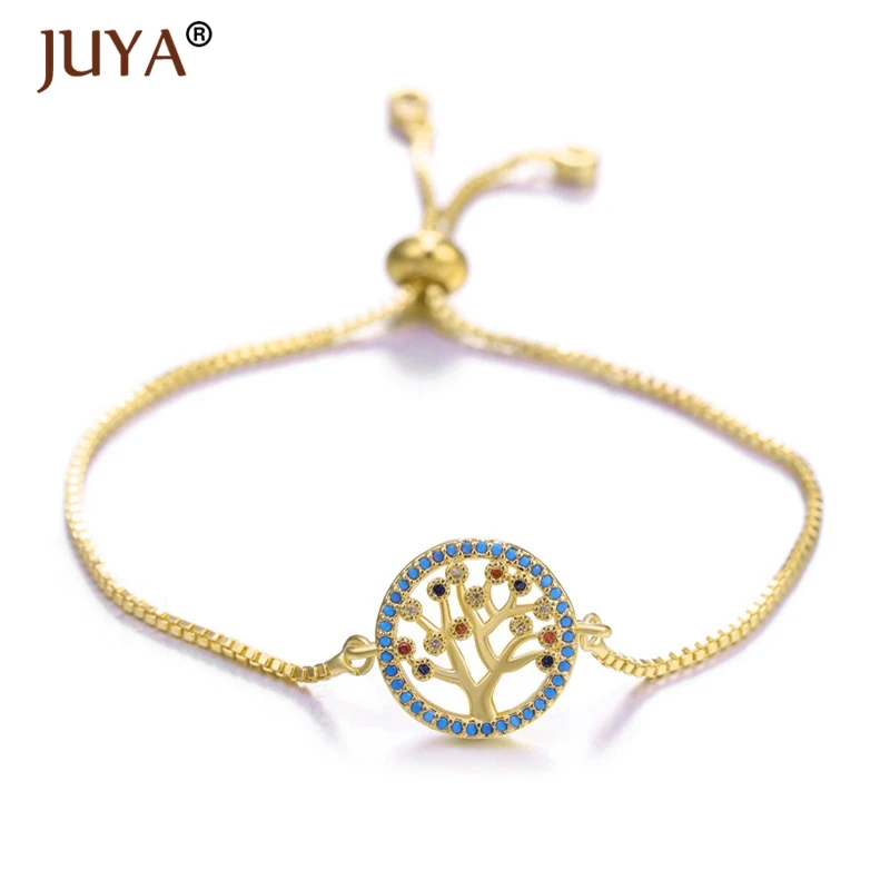 

Friendship Bracelet Women Tree of Life Charm Bracelets Copper Inlay Zirconia Rhinestone Adjustable Gold Silver Rose Gold Chain