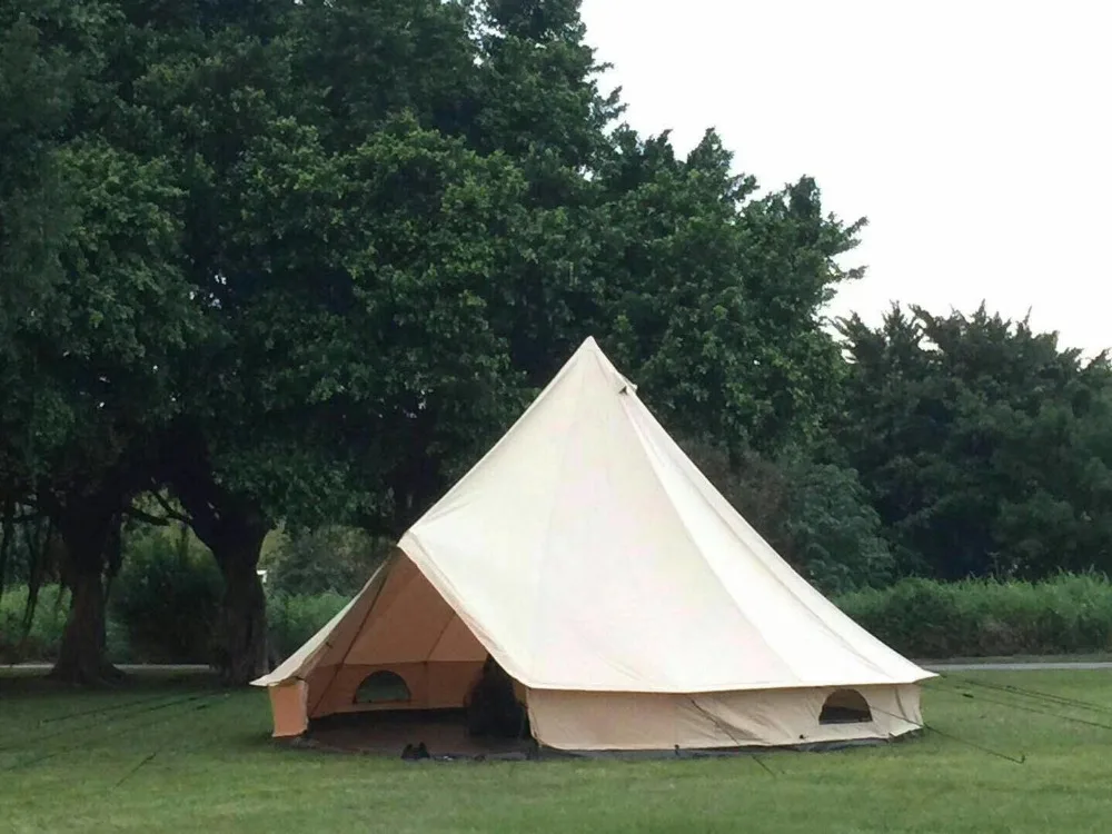 

GRNTAMN Light Khaki Waterproof Cotton Canvas 4M Bell Tent Outdoor Camping 10 Family Camping Yurt Tent