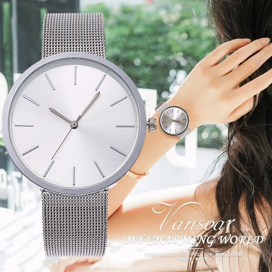 

Vansvar Brand Fashion Silver And Rose Gold Mesh Band Wrist Watch Casual Women Quartz Watches Gift Relogio Feminino Drop Shipping