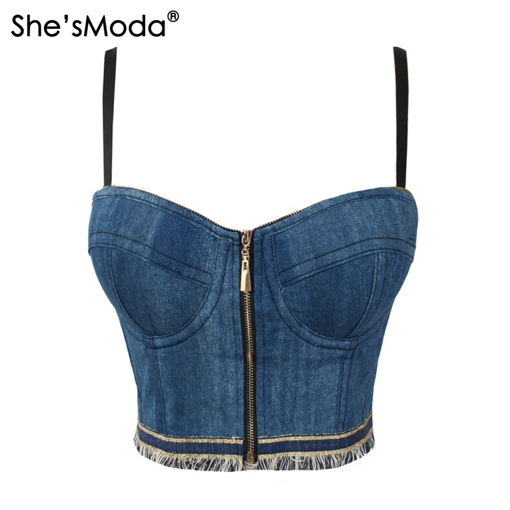 Bienes diversos espía desinfectante Jean Denim borlas zipper push up bustier mujeres bralette cropped Top Vest  Plus size|crop top vest|top vestwomen bralette crop top - AliExpress