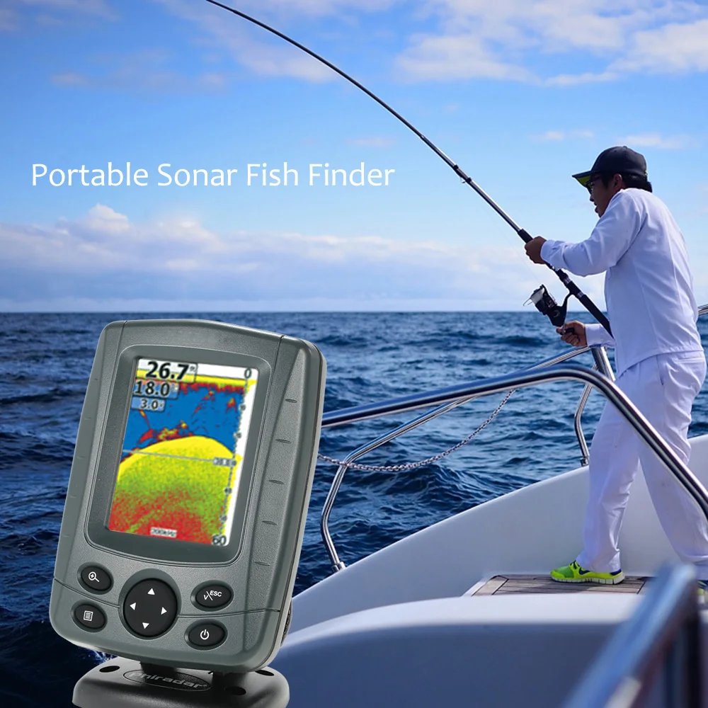 

Phiradar Fish Finder Sonar Sensor Detector Depth Locator Echo Sounder FishFinder Alarm Portable 3.5"LCD 14 Language Version