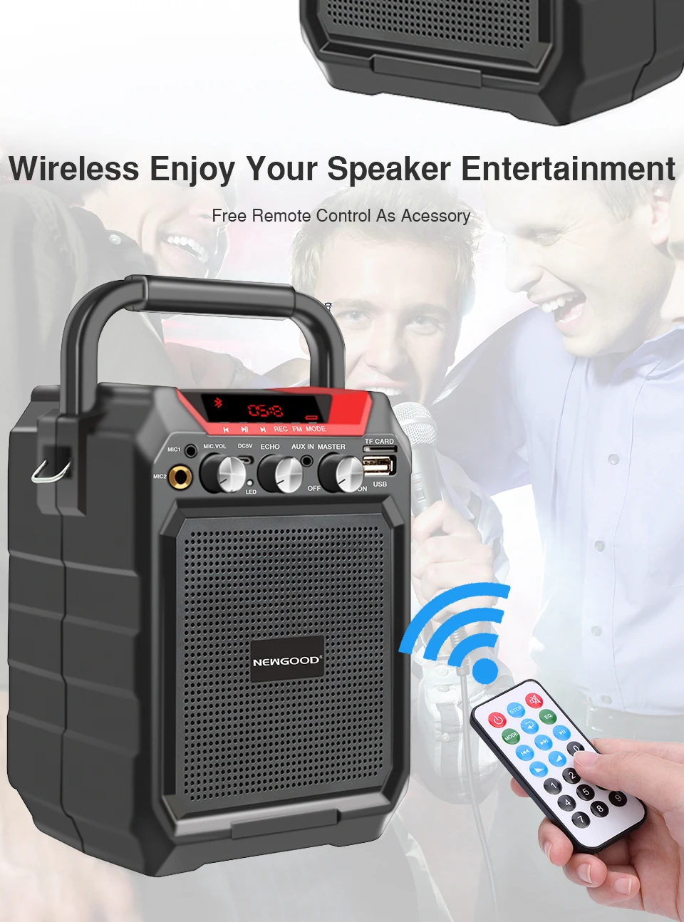 Portable Bluetooth Speaker Wireless Remote Control 3D Stereo Sound System Outdoor Music Speakers Support AUX FM TF Microphone (6)