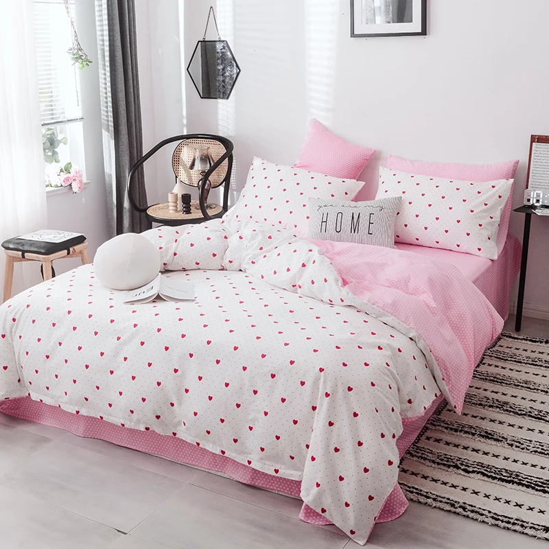 

Sweet Heart 100% Cotton Bedding Sets Duvet Cover Bedspread Pillowcase Queen King Size 3 4 Pcs Home Textile