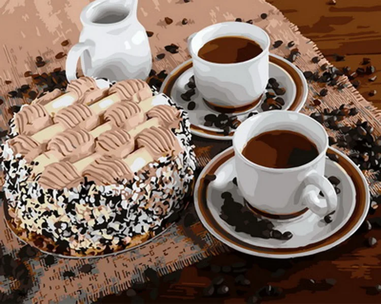 

Frameless painting by numbers diy picture oil painting on canvas for home decor animal painting 4050 coffee with cake