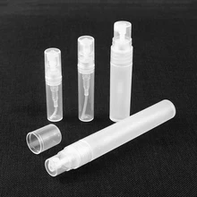 5 uds 2ml 5ml 10ml Mini rellenable de muestra botella de plástico para Perfume de viaje de vacío atomizador en Spray botellas de cosméticos envase de embalaje