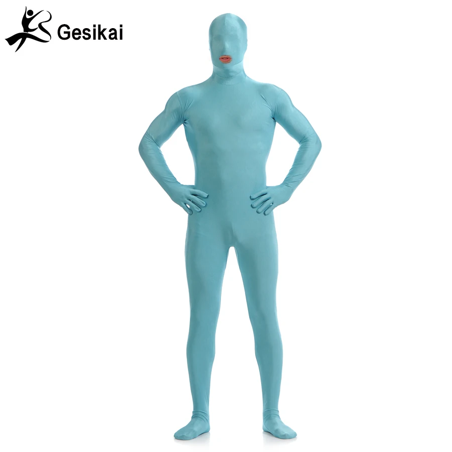 

Gesikai Men's Open Mouth Zentai Full Bodysuit Custom Made Back Zipper Second Skin Tights Suit Fancy Halloween Costumes