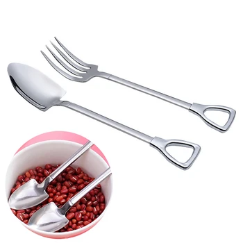

Creative Stainless Steel Shovel Shape Spoon Fork Long Handle Coffee Ice Cream Soup Spoon for Kids Flatware