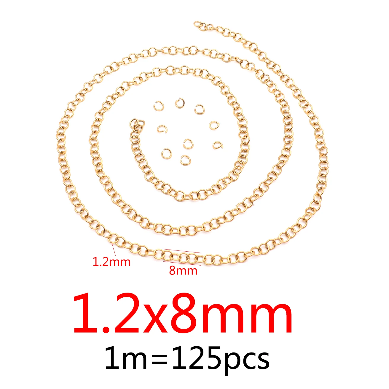 1.2x8mm 100 мм/Лот, Золотые открытые кольца из нержавеющей стали, прямые 4 5 6 8 мм, разъемные кольца, разъемы для самостоятельного изготовления ювелирных изделий - Цвет: 1.2x8mm