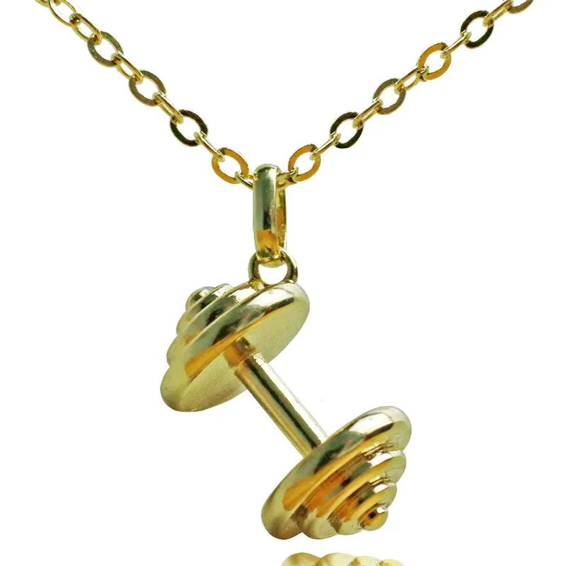 Barbell Dumbbell Pendant Necklace Champagne Gold Color