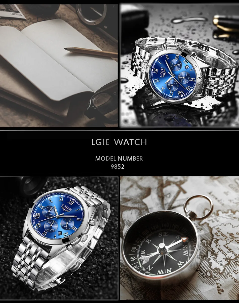 Мужские часы люксовый бренд LIGE многофункциональные мужские спортивные кварцевые часы мужские Водонепроницаемые кожаные деловые часы мужские наручные часы+ коробка