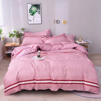 

Nordic Style Solid Stripe Bedding Set Pink Luxury Duvet Cover Set Pillowcase Bedroom Decoration 4 Colors Bed Linens Bedclothes