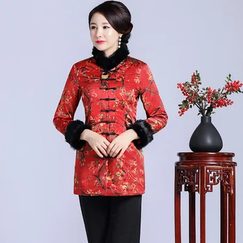 

Chinese Style Women Jacket Elegant Printed Flower Long Sleeve Coat Winter New Thick Warm Outwear Slim Handmade Button Outdoor