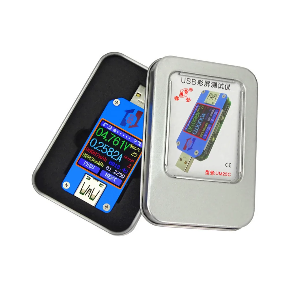 

Color LCD Tester UM25C/UM25 USB 2.0 Type- C Voltage Current Meter Voltmeter Ammeter Battery Charge Measure Cable Resistance