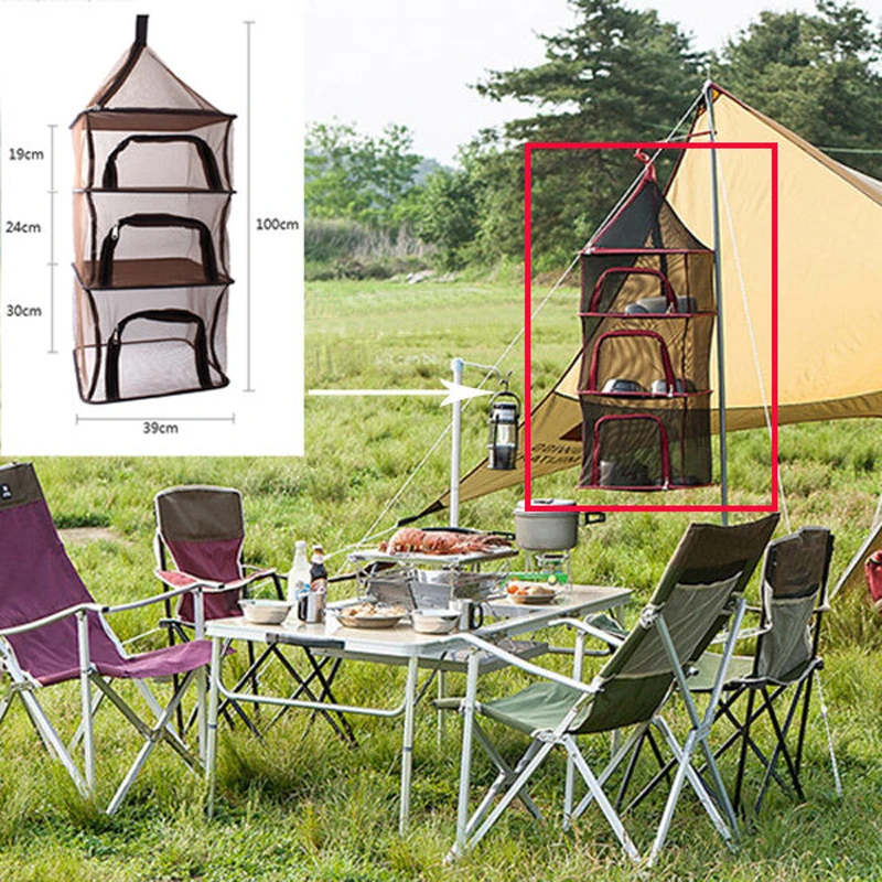 Outdoor Hanging Drying Tableware Food Dry Net 4 Layer Storage Basket