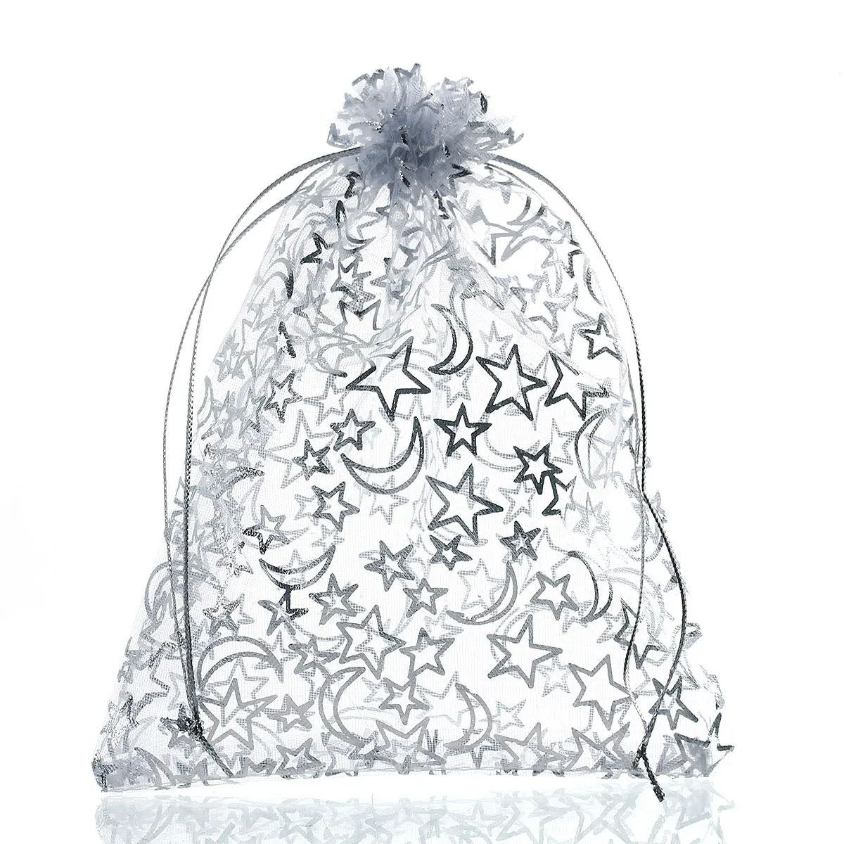 

Doreen Box Organza Jewelry Bags Drawstring Rectangle White Star Moon Pattern 16cm(6 2/8") x 13cm(5 1/8"), 20 PCs 2017 new
