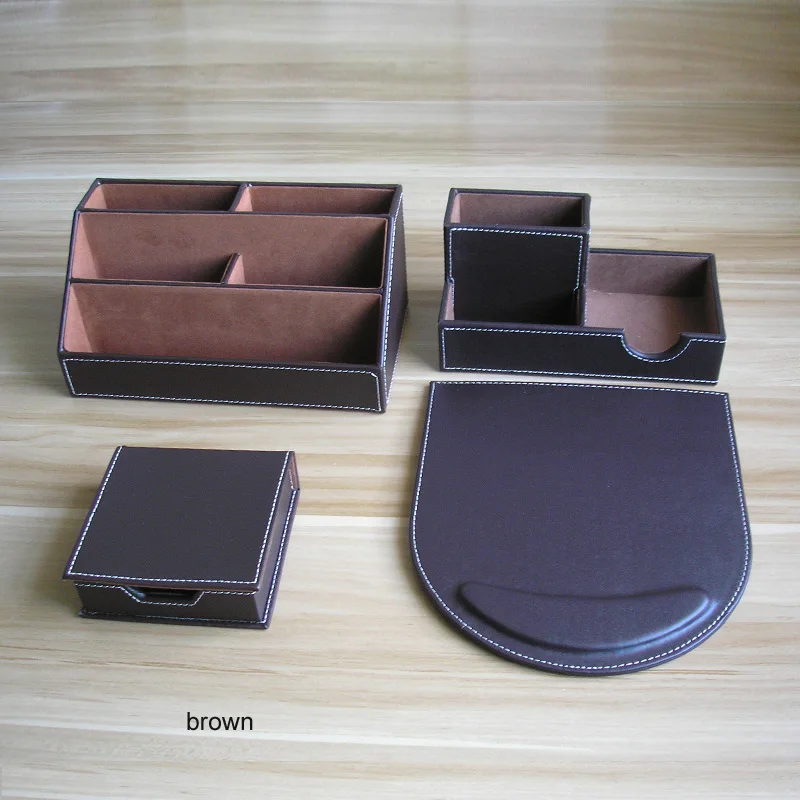 PU leather wood multifonctional desk organizer pen holder stationery organizer business card holder office stationery items K226