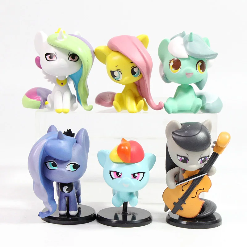 6 шт. в версии My Little Pony игрушки принцесса Луна Rarity Applejack Octavia Melody Fluttershy серебряная