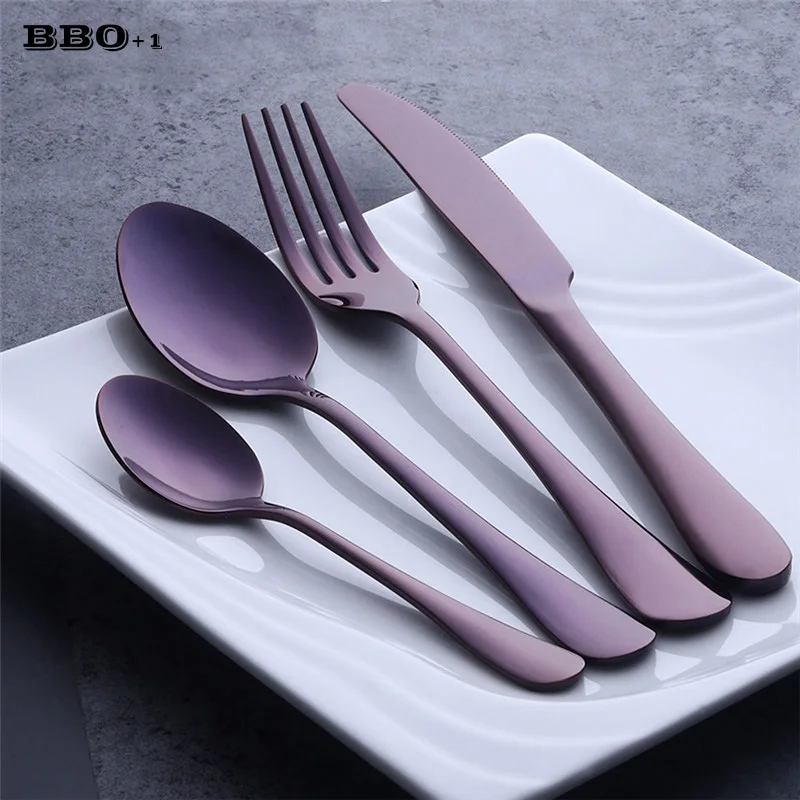 Набор столовых приборов из нержавеющей стали 4 шт./компл.|purple dinnerware set|tableware dinner