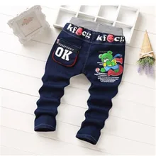 Новая весенне-Осенняя детская одежда джинсы для маленьких мальчиков и девочек детские брюки с рисунком розничная, для детей возрастом от 2 до 5 лет
