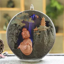 Электрический светодиодный круглый керамический обратный поток курильница в форме Будды Настольный пейзаж Декор украшения дзен буддистские благовония держатель