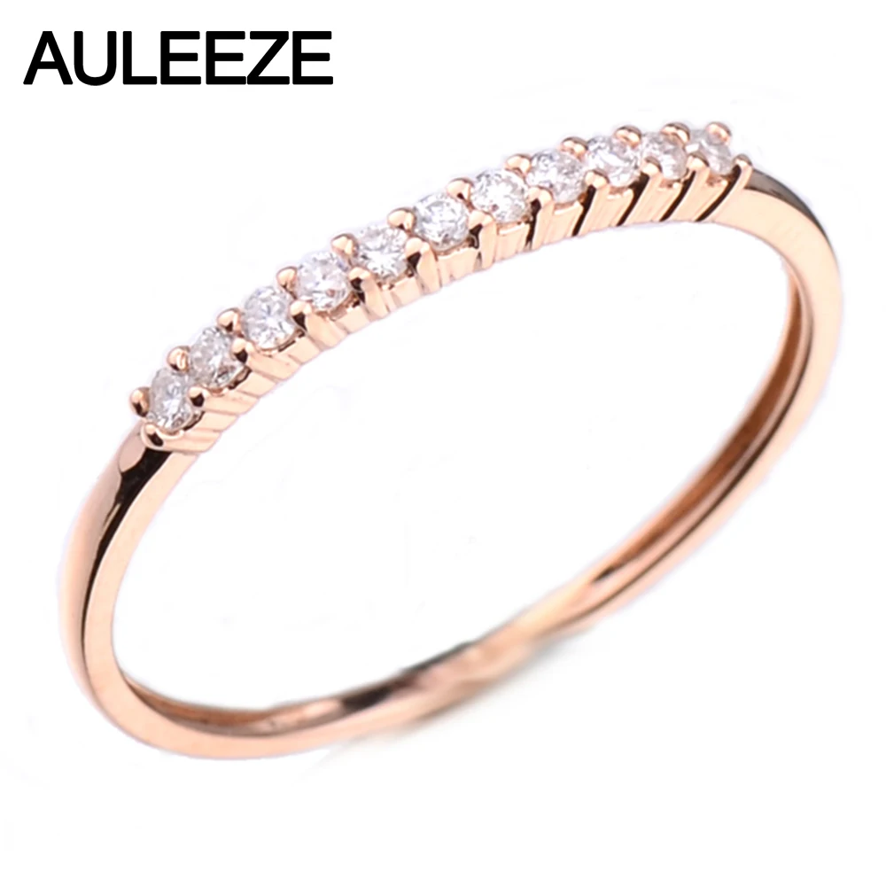 AULEEZE Classic 18K Gold Anniversary Real Natural Diamond Wedding Band 750 Rose Rings For Women Ladies Ring Jewelry | Украшения и