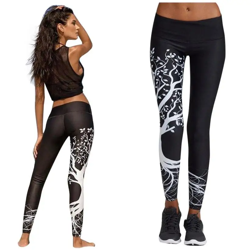 

Women Good Quality Printed Sports Yoga Pants Workout Gym Elastic Waist Athletic Pants Cotton Sports Pencil Pants Tight Slick XL