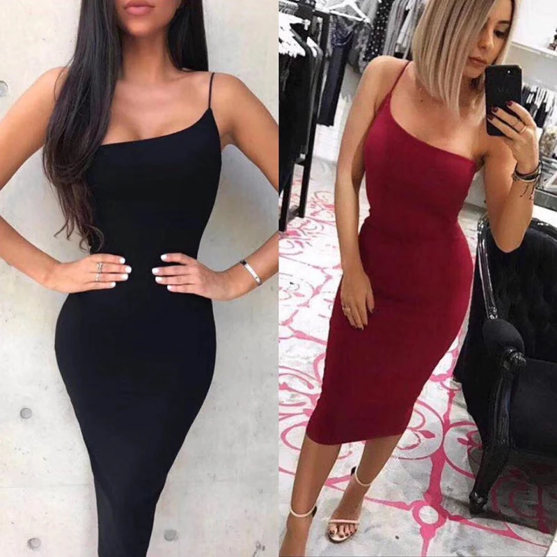 High Quality Red Black One-Shoulder 2 Colors Rayon Bandage Elegant Bodycon Dress | Женская одежда