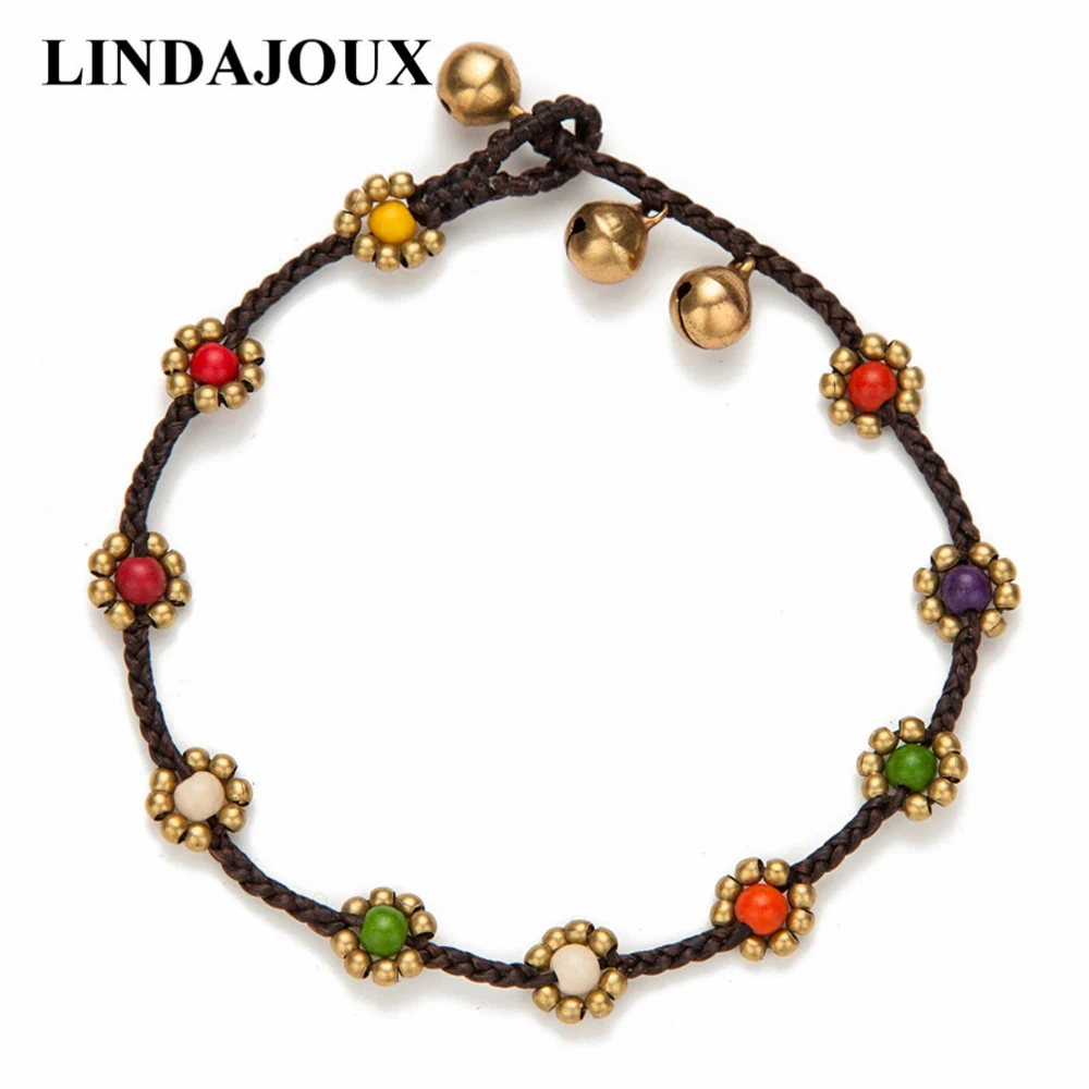 

Pretty Colorful Stone Charm Handmade Chain Brass Beaded Sandal Anklets For Women Ankle Bracelets Leg Foot Jewelry