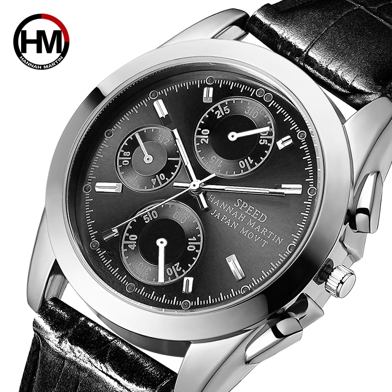 

Hannah Martin Top Brand Fashion Casual Leather Quartz Wristwatch Analog Sport Watch Men Military Clock Man Relogio Masculino
