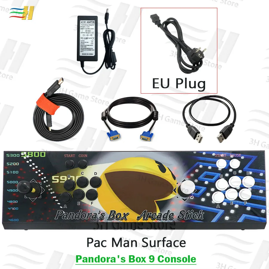 Pandora Box 9 1500 В 1 аркадная игровая консоль 2 игрока джойстик кнопки консоль HDMI VGA usb джойстик для ПК ps3 ТВ 5S 6s pacman - Цвет: PB9 pacman EU plug