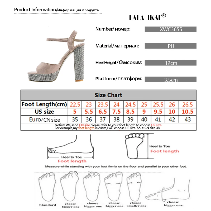 LALA IKAI/женские босоножки на высоком каблуке; стразы; туфли-лодочки на квадратном каблуке; пикантные вечерние туфли на танкетке; sandalia feminina; XWC3655-4