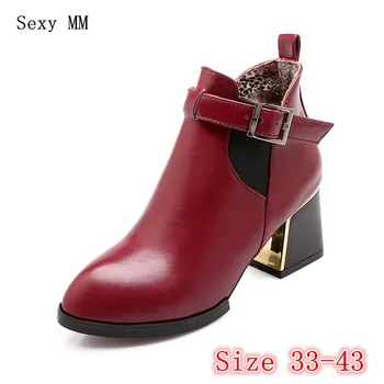 

Spring Autumn Winter Women Ankle Boots Square High Heels Shoes Woman Short Boots High Quality Plus Size 33 - 40 41 42 43