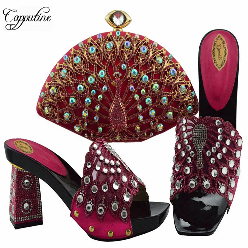 Summer Style Rhinestone Rhinestone Shoes And Bag Set New Italian Woman High Square Heels Shoes And Bag Set For Wedding SL004 Summer Style Rhinestone Rhinestone Shoes And Bag Set New Italian Woman High Square Heels Shoes And Bag Set For Wedding SL004