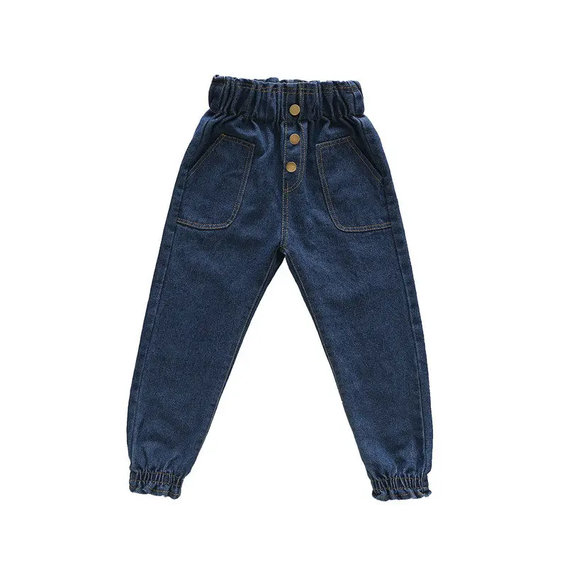Детские джинсы для девочек от 13 до 4 лет, джинсы с металлическими пуговицами для маленьких девочек, джинсы-карандаш с высокой талией повседневные штаны для подростков высокое качество