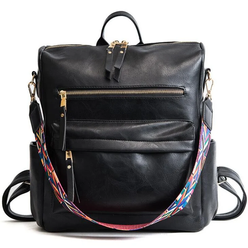 

2019 Leather Backpack Women Students School Bag Large Backpacks Multifunction Travel Bags Mochila Pink Vintage Back Pack Daypack