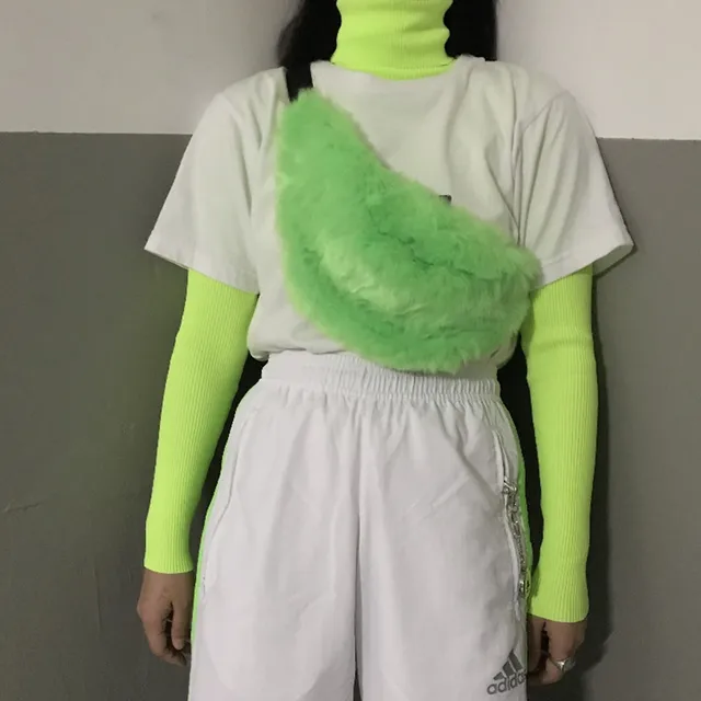 High Quality Grass Green Water Mink Waist Bag Bananka Winter Travel Leisure Fanny Pack Women Bum Bag Catwalk Belly Band Belt bag
