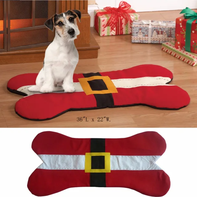 Christmas Dog Bed Santa Belt Bone Shape Design Pet Sleeping Nap Mat Pet