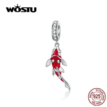 

WOSTU 100% Real 925 Sterling Silver Red Lucky Carp Charms Dangle 2020 New Design Pendant Mean Lucky Jewelry Gift DAC085