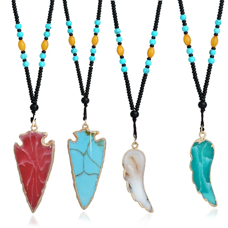 

Retro Bohemia Multicolor Stone Water Drops Necklace for Woman Long Chain Statement Irregular Big Pendant Necklaces Jewelry