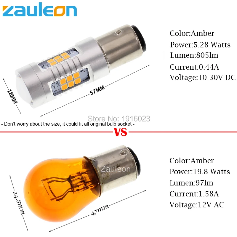 Zauleon 2шт 1156 1157 P21W P21/5W 805 люмен светодиодный светильник с поворотным сигналом BAU15S