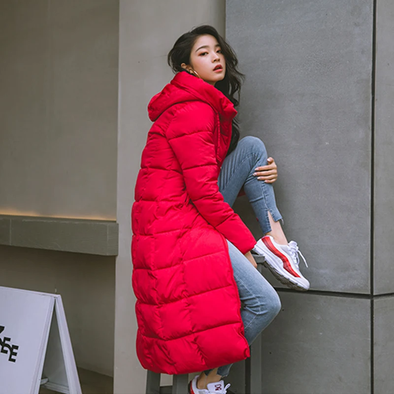 Baratos 2019 chaqueta de invierno para mujer X long con capucha de algodón acolchado abrigo femenino de alta calidad caliente prendas de vestir Parka para mujer Manteau Femme Hiver